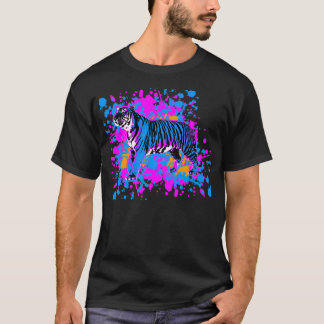 T-shirt New Wave 80s Retro Blue Tiger Paint Splatter