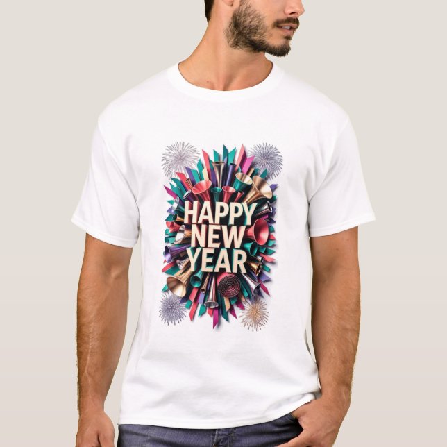 T-shirt New Year's Party Horn T-Shirt, Confetti Burst (Devant)