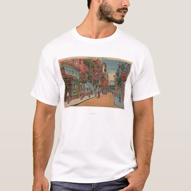 T-shirt New York, NY - vue des magasins de Chinatown (Devant)