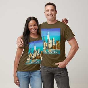 T-shirt New York Skyline en bleu Cobalt et Tan