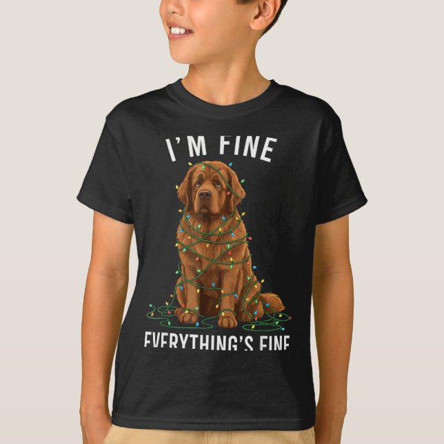 T-shirt Newfoundland Dog Christmas I'm Fine Everything Is  (Devant)