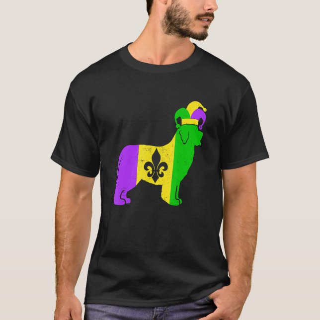 T-shirt Newfoundland Dog Mardi Gras Carnivals Funny Puppy  (Devant)