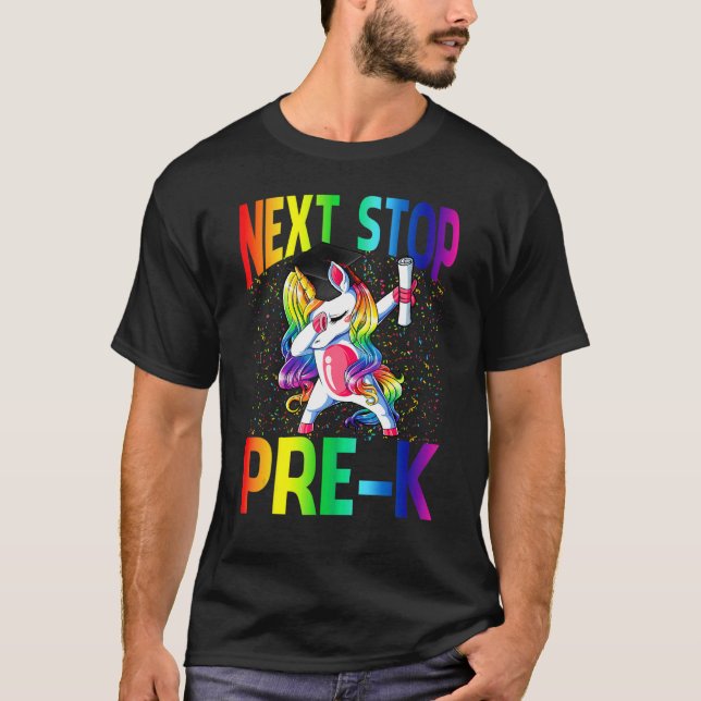 T-shirt Next Stop Pre K Graduation Unicorn (Devant)