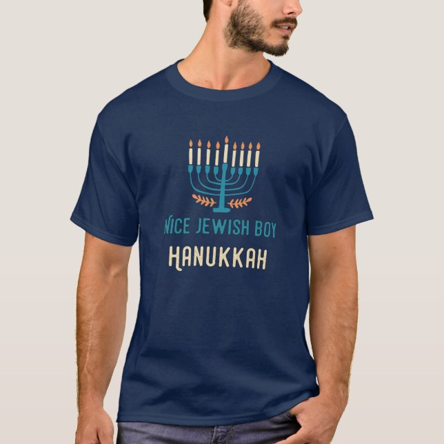 T-shirt Nice juif garçon Hanoukka Menorah Neuf bougies Fun (Devant)