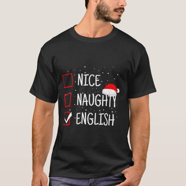 T-shirt Nice Naughty English Christmas Checklist Funny Eng (Devant)