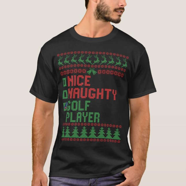 T-shirt Nice Naughty Golf Player Funny Christmas Matching (Devant)