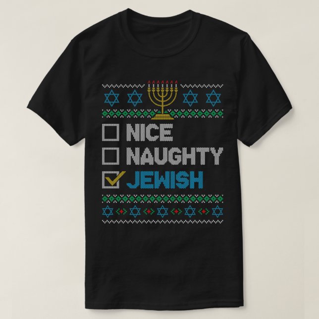 T-shirt Nice Naughty Jewish Ugly Christmas Sweater Funny H (Design devant)