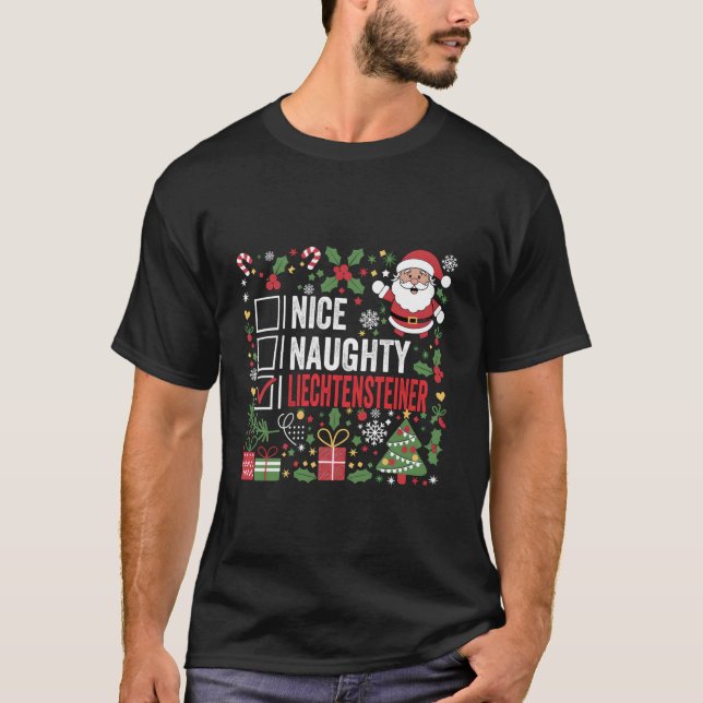 T-shirt Nice Naughty Liechtensteiner Christmas Santa Liech (Devant)