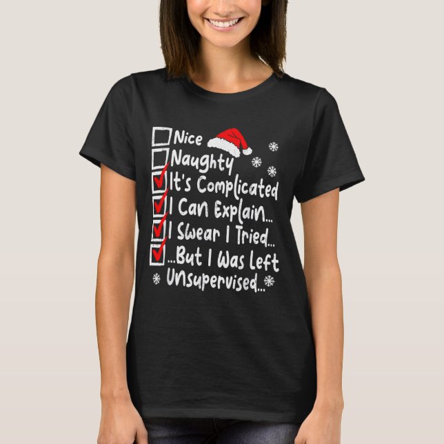 T-shirt Nice Naughty Multi Checklist Funny Christmas List  (Devant)