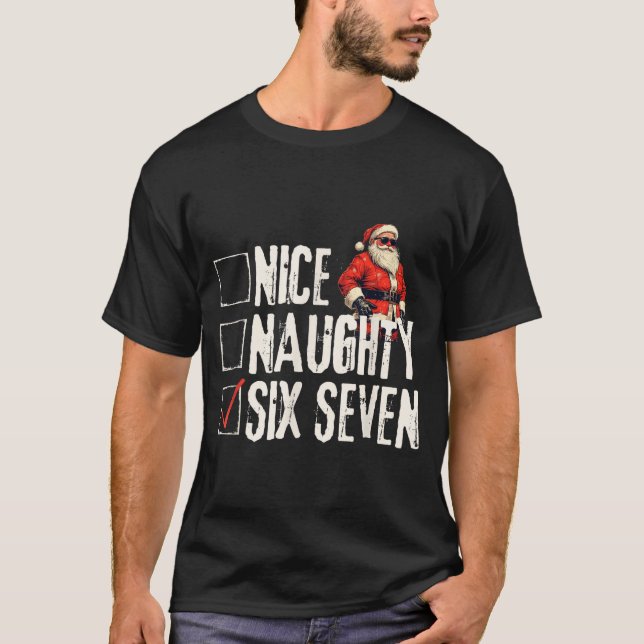 T-shirt Nice Naughty Six Seven Brainrot Meme 67 Santa Funn (Devant)