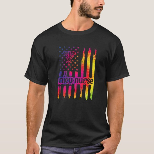 T-shirt Nicu Nurse Us Drapeau Unité de soins intensifs néo (Devant)