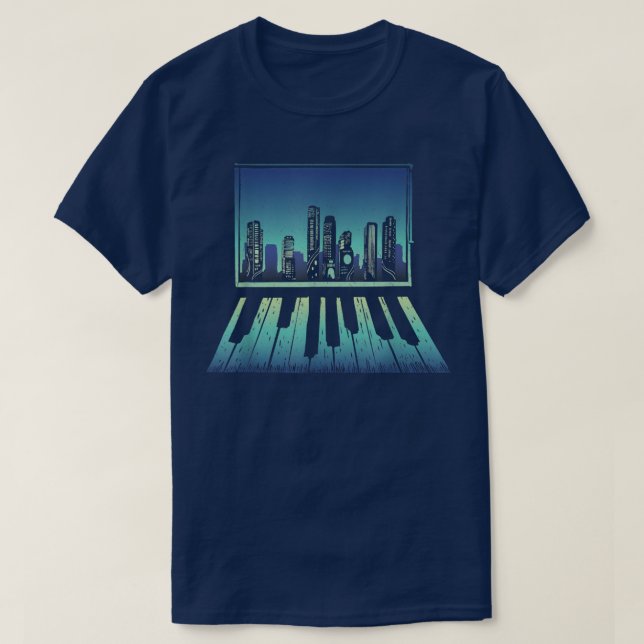 T-shirt Night Skyline Piano  (Design devant)