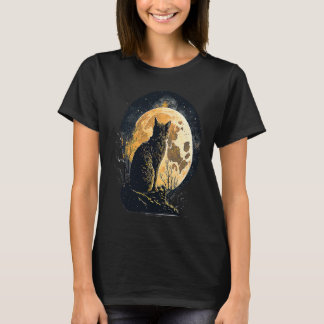 T-shirt Night Time Moon Cat Graphic
