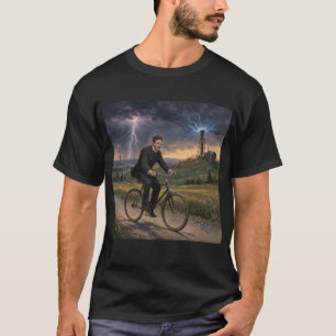 T-shirt Nikola Tesla se rendant à vélo à son laboratoire v