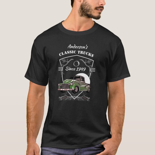 T-shirt N'Importe Quel Nom Camions Classiques Date Green C (Devant)