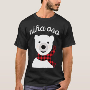 T-shirt niña oso polar de Navidad decoracion cuadros rojos