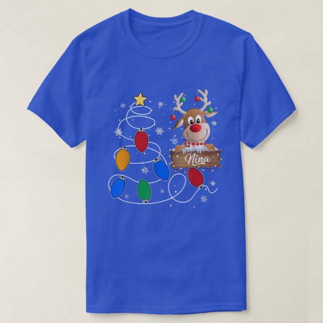 T-shirt Nina Reindeer Lights Christmas Tree mignonne Chris (Design devant)