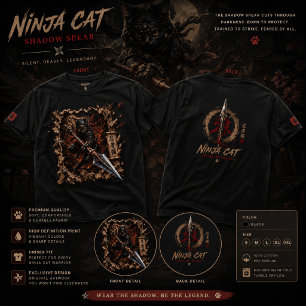 T-Shirt Ninja Chat Ombre Lance – Guerrier 3D Pop-U
