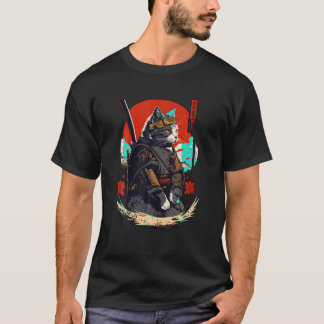 T-shirt Ninja Chat Samurai Kitten Retro Japonais Guerrier