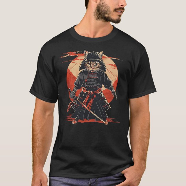 T-shirt Ninja Japanese Art Samurai Cat Kitten (Devant)
