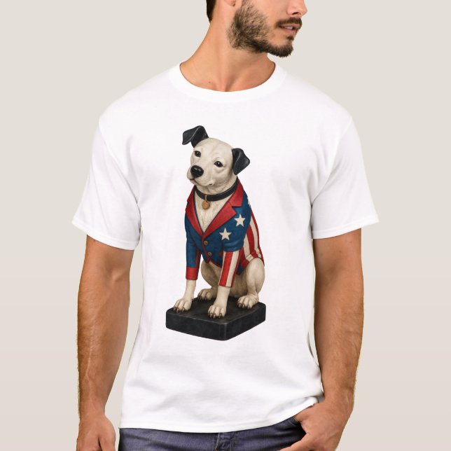 T-shirt Nipper RCA Victor Chien Art dans American Flag Bla (Devant)