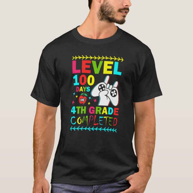 T-shirt Niveau 100 Jours De 4E Année Primaire Jeu Co (Devant)
