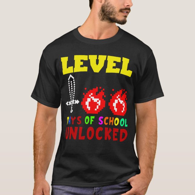 T-shirt Niveau 100 Jours De Jeux Vidéo De Gamer Déverrouil (Devant)