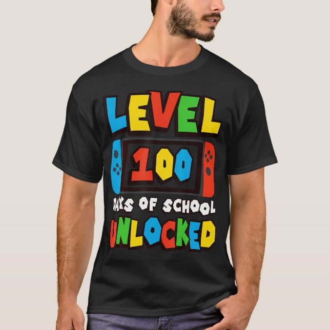 T-shirt Niveau 100 Jours D'École Jeux Vidéo Déverrouillés  (Devant)