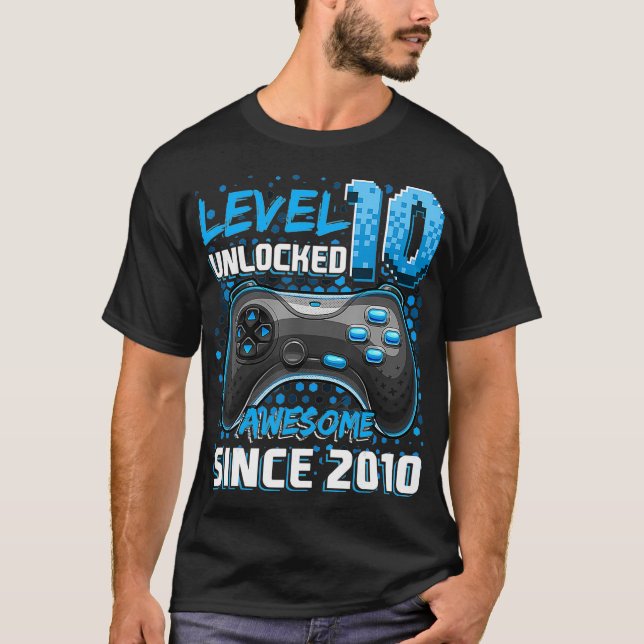 T-shirt Niveau 10 Awesome 2010 Video Game 10th Bir (Devant)