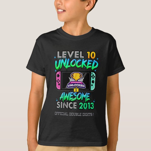 T-shirt Niveau 10 Déverrouillé 10e anniversaire 10 ans Gar (Devant)