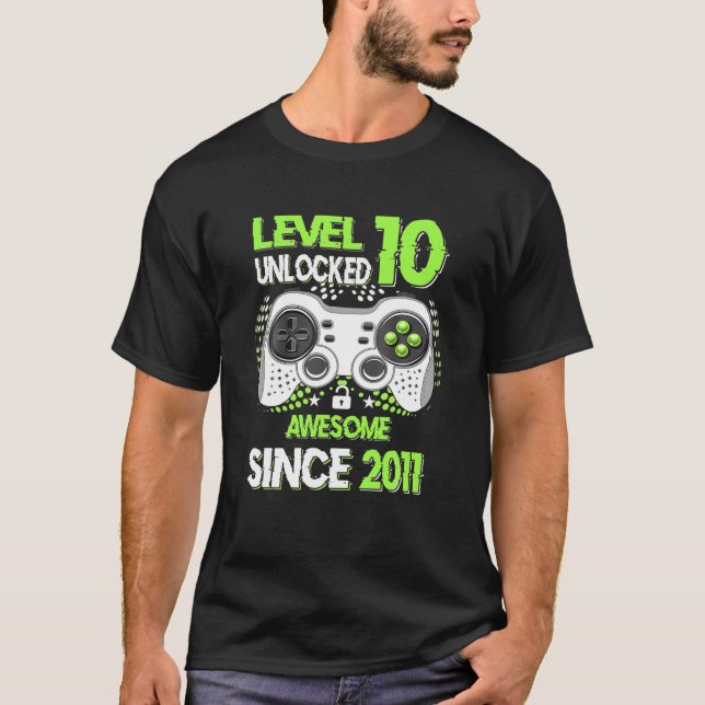 T-shirt Niveau 10 Déverrouillé Awesome 2011 Jeu Vidéo 10Th (Devant)