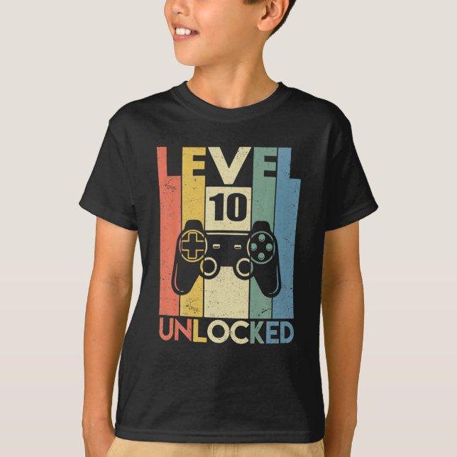 T-shirt Niveau 10 Déverrouillé Funny Video Gamer 10e anniv (Devant)