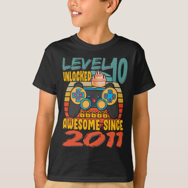 T-shirt Niveau 10 Jeu vidéo déverrouillé 10 ans (Devant)
