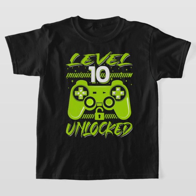 T-shirt Niveau 10 Jeu vidéo déverrouillé 10e Anniversaire  (Poser)