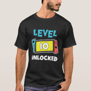 T-shirt Niveau 10 Joueur déverrouillé 10E Anniversaire Cad