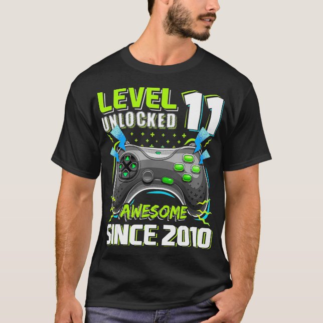 T-shirt Niveau 11 Déverrouillé Awesome 2010 jeu vidéo 11th (Devant)