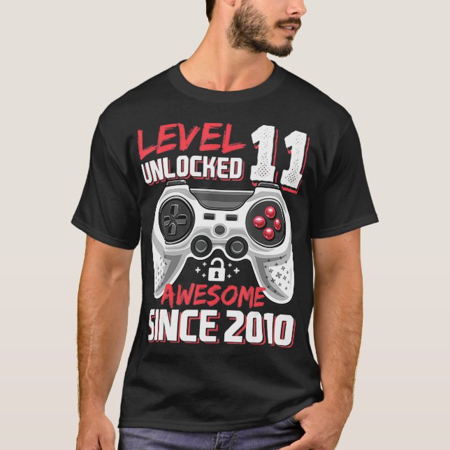 T-shirt Niveau 11 Déverrouillé Awesome 2010 jeu vidéo 11th (Devant)