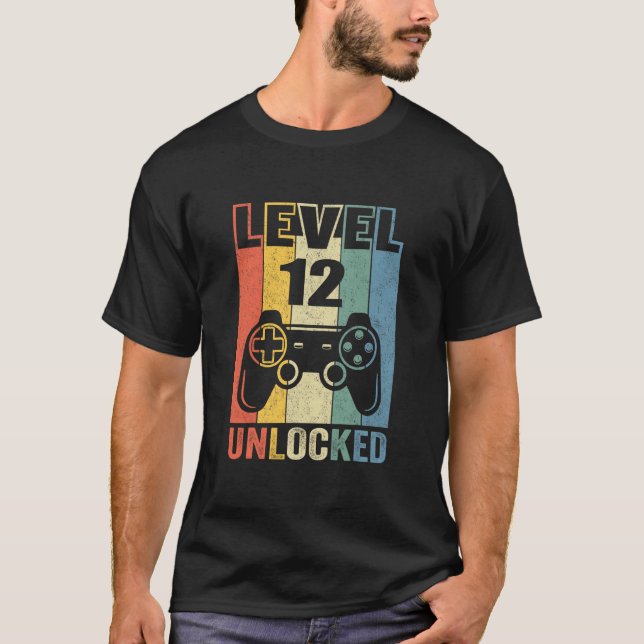 T-shirt Niveau 12 Débloqué Drôle de joueur vidéo 1 (Devant)