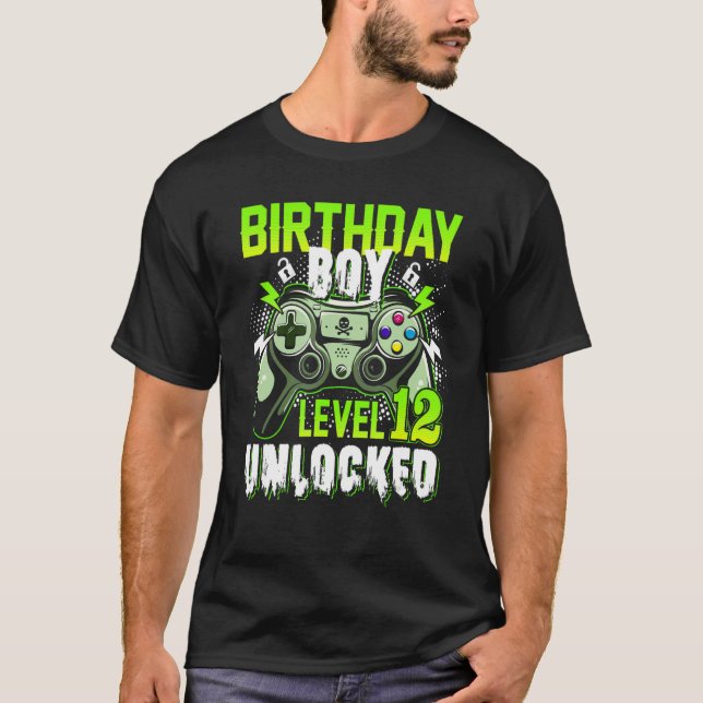 T-shirt Niveau 12 Déverrouillé 12e anniversaire de garçon (Devant)