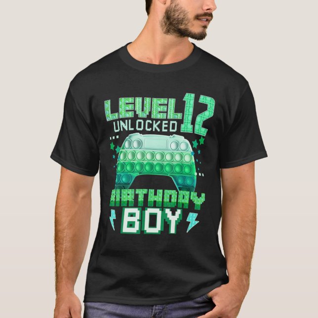 T-shirt Niveau 12 Déverrouillé Anniversaire Garçon Pop It  (Devant)