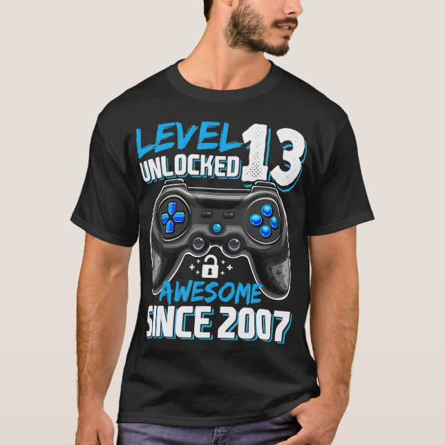 T-shirt Niveau 13 Déverrouillé Awesome 2007 jeu vidéo 13th (Devant)