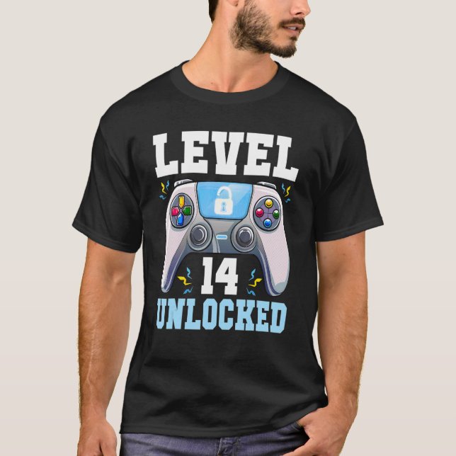 T-shirt Niveau 14 Jeu vidéo déverrouillé 14e Jeu d'anniver (Devant)