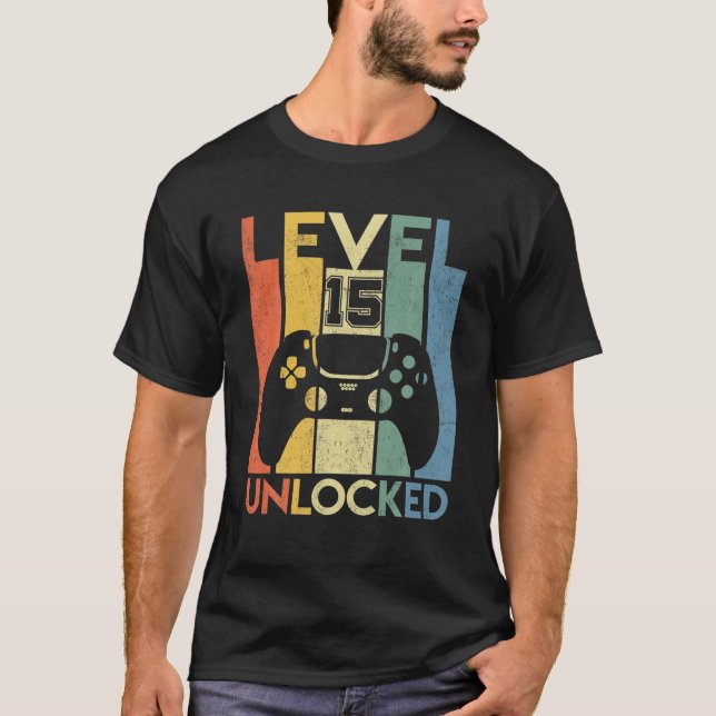 T-shirt Niveau 15 Anniversaire Déverrouillé 15 Anniversair (Devant)