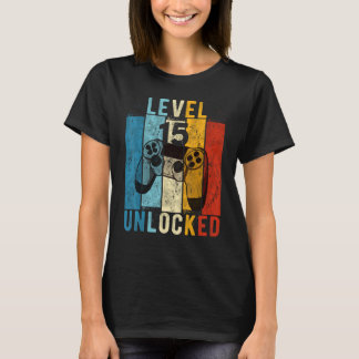 T-shirt Niveau 15 Jeu vidéo déverrouillé 15 ans 15e Bir