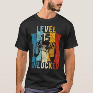 T-shirt Niveau 15 Jeu vidéo déverrouillé 15 ans 15e Bir