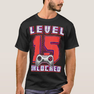 T-shirt Niveau 15 Jeu vidéo déverrouillé 15e anniversaire 