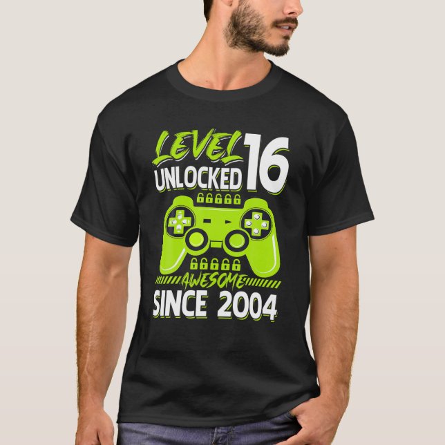 T-shirt Niveau 16 Déverrouillé Awesome 2004 jeu vidéo 16th (Devant)