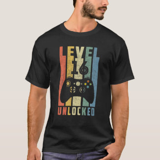 T-shirt Niveau 16 Déverrouillé T 16E Joueur Vidéo Annivers