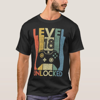 T-shirt Niveau 18 Débloqué Vidéo Drôle de joueur Anniversa