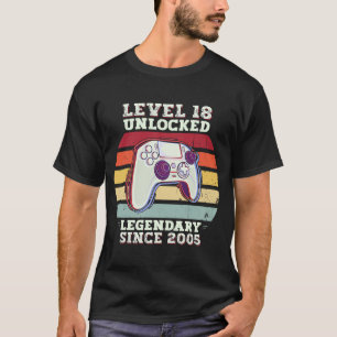 T-shirt Niveau 18 Déverrouillé 18e anniversaire Gamer Vint